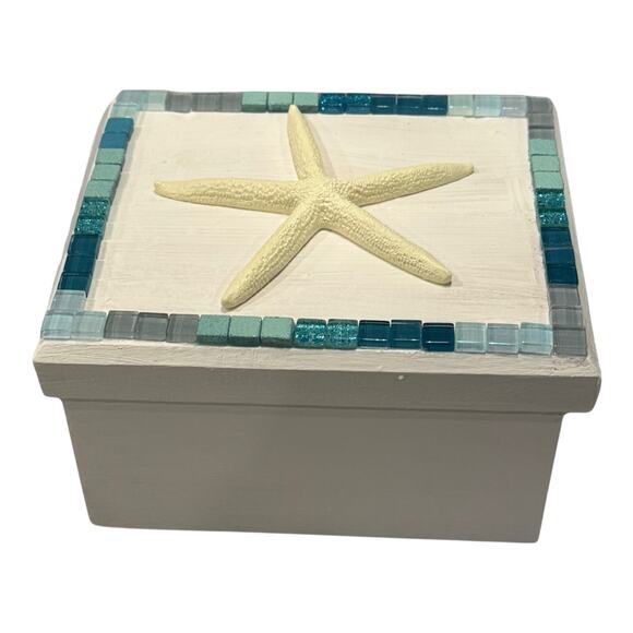 Coastal Wood Mosaic Riser Stand Candle Planter Decor - Picture 2 of 8